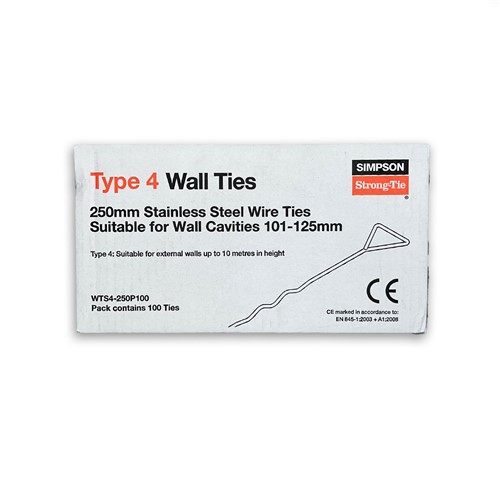 Type 4 Wall Ties - 250mm - Box of 100   (WTS4-250P100)