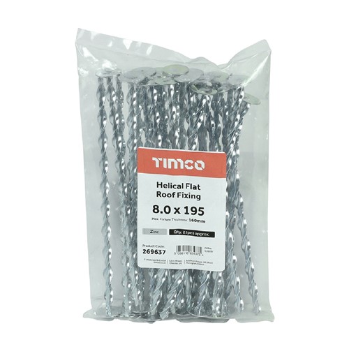 Timco Helical Flat Roof Fixing Zinc - 8 x 195mm (Bag of 25)