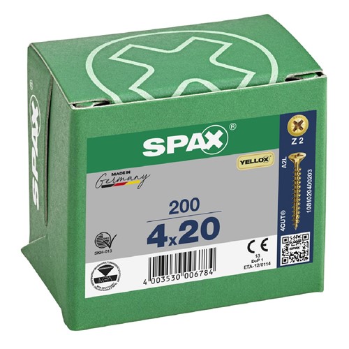 Spax Pozi CSK Woodscrews 4.0 x 20mm