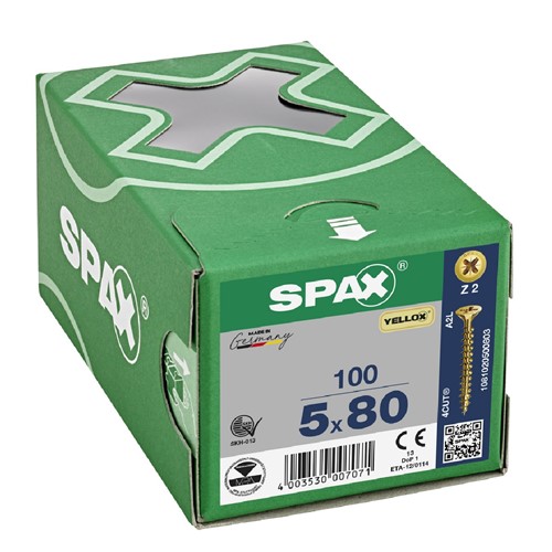 Spax Pozi CSK Woodscrews 5.0 x 80mm