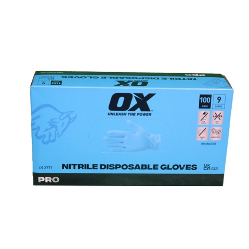 Ox Nitrile Disposable Gloves 100 Pack - Size 10/XL