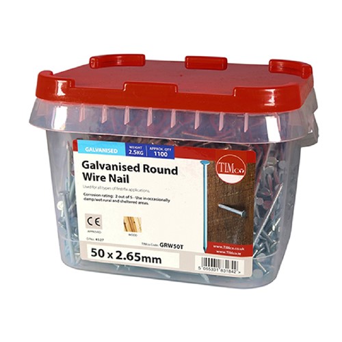 Round Wire Galvanised Nails 50 x 2.65mm - 2.5kg Tub