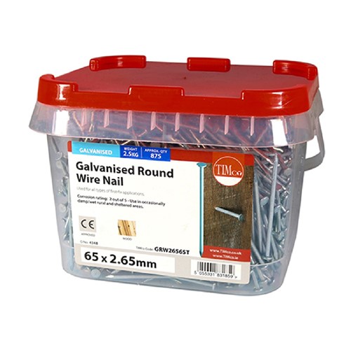 Round Wire Galvanised Nails 65 x 2.65mm - 2.5kg Tub