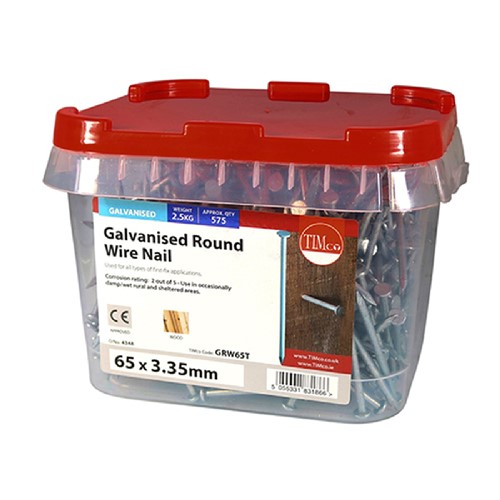 Round Wire Galvanised Nails 65 x 3.35mm - 2.5kg Tub