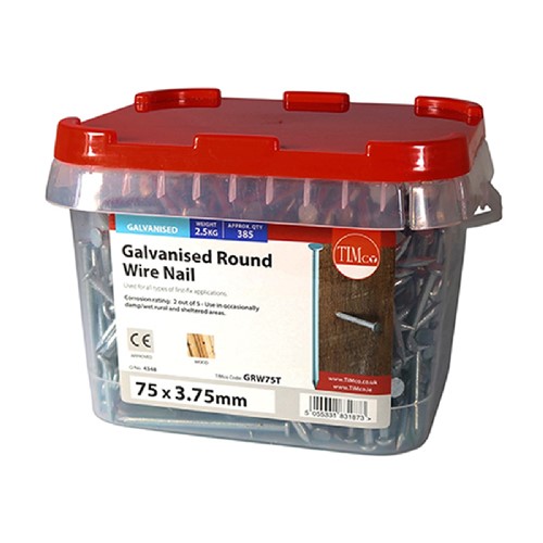 Round Wire Galvanised Nails 75 x 3.75mm - 2.5kg Tub