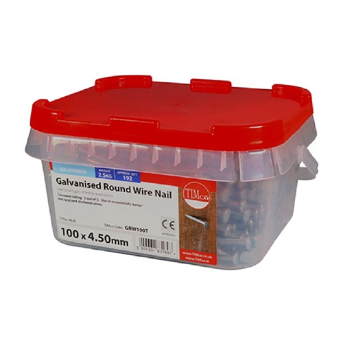 Round Wire Galvanised Nails 100 x 4.50mm - 2.5kg Tub