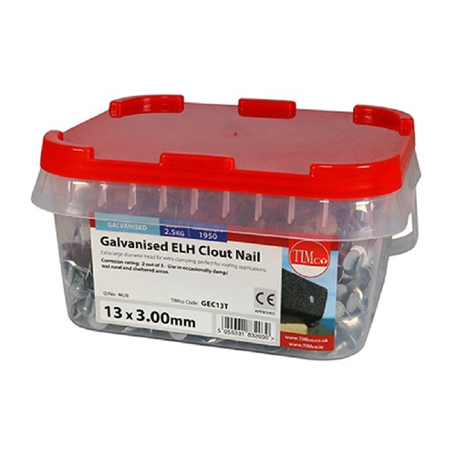 Galvanised ELH Clout Nails 13 x 3.00mm - 2.5kg - Tub