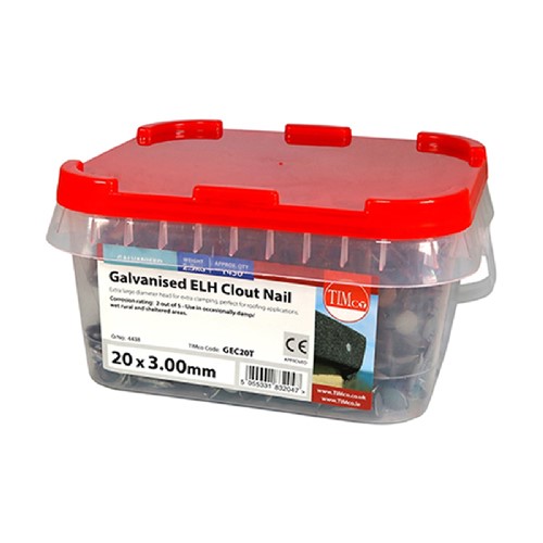 Galvanised ELH Clout Nails 20 x 3.00mm - 2.5kg - Tub