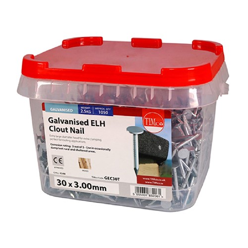 Galvanised ELH Clout Nails 30 x 3.00mm - 2.5kg - Tub